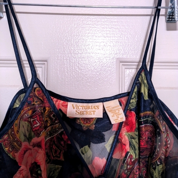 Vintage 90s Y2K Deadstock Victoria’s Secret Blue Floral Sheer Teddy – Size Small - Picture 3 of 6